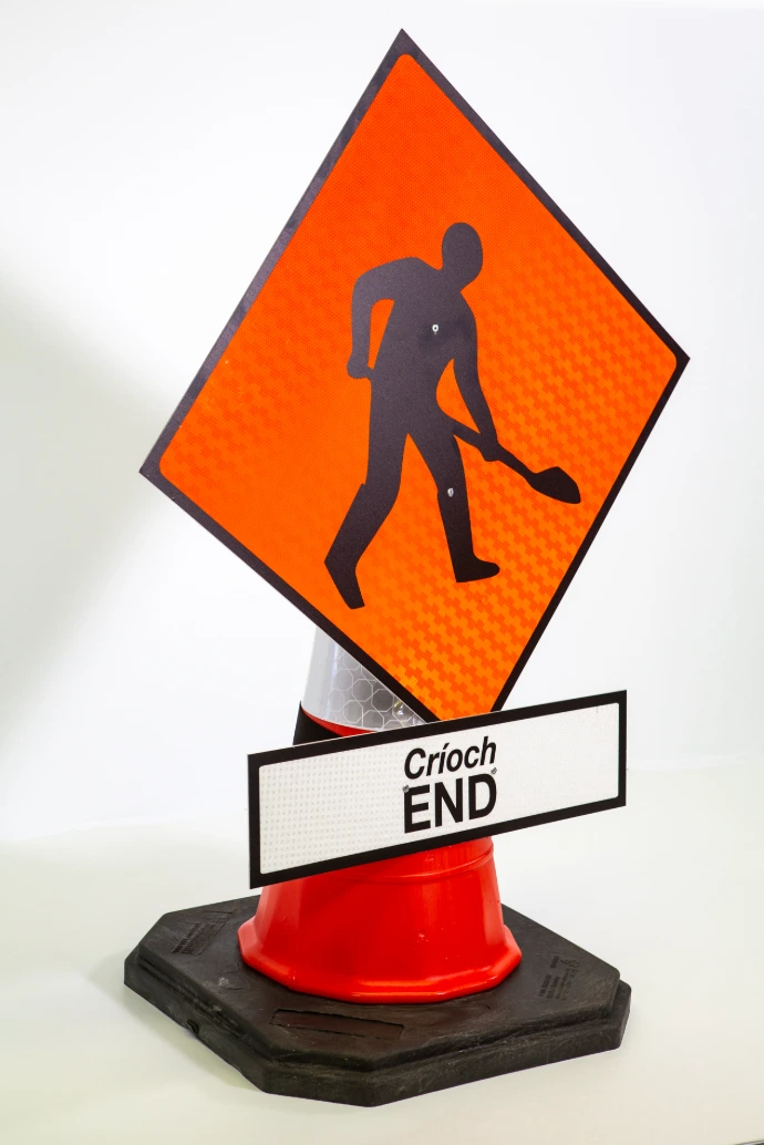 Cone mounted reflective roadworks sign