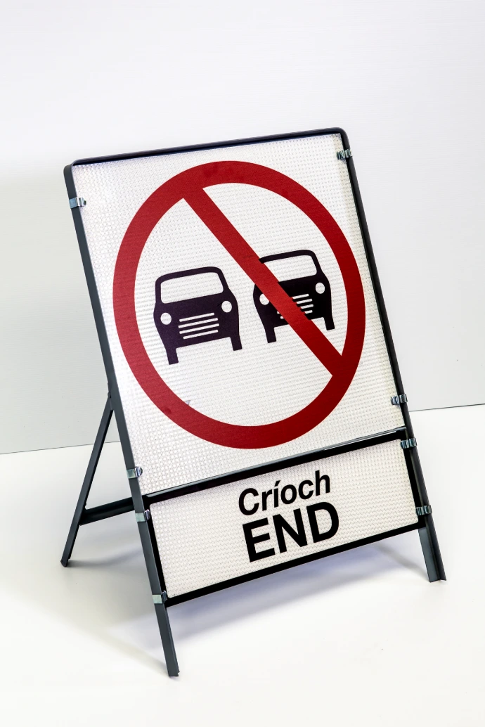 Reflective aluminium no overtaking sign