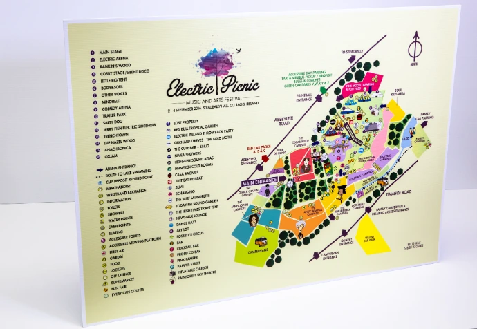 Electric picnic festival map sign