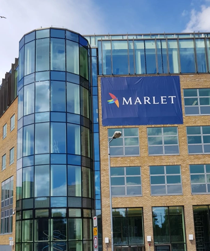 Banner on face of building