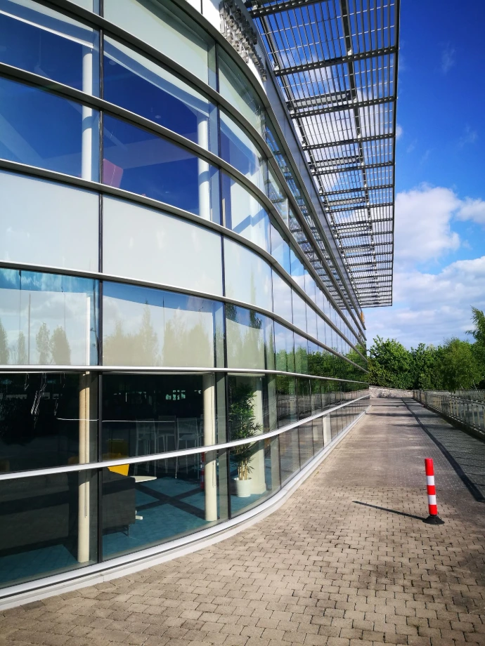 Solar window film on an office building