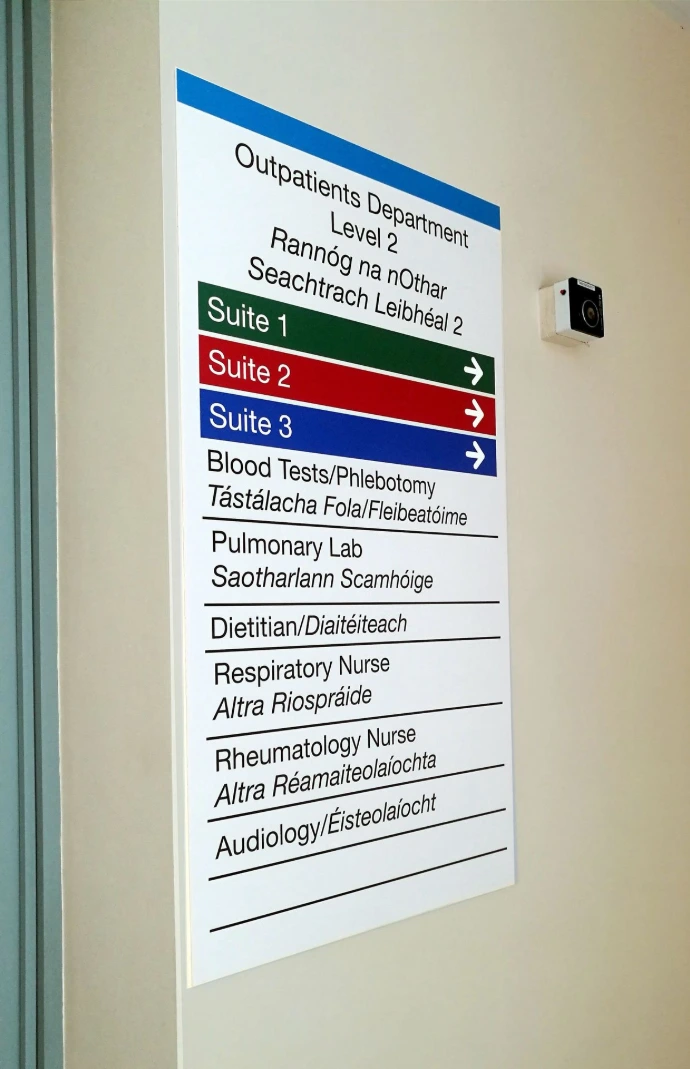 Internal wall mounted directional sign