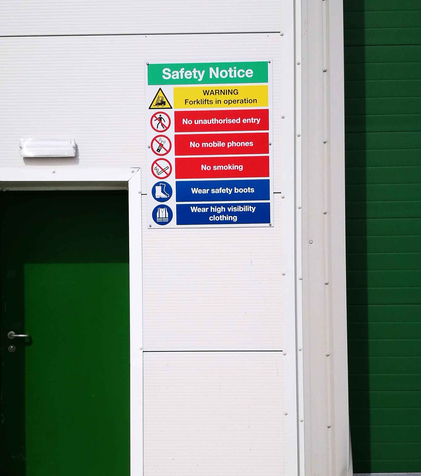 Warehouse safety notice sign