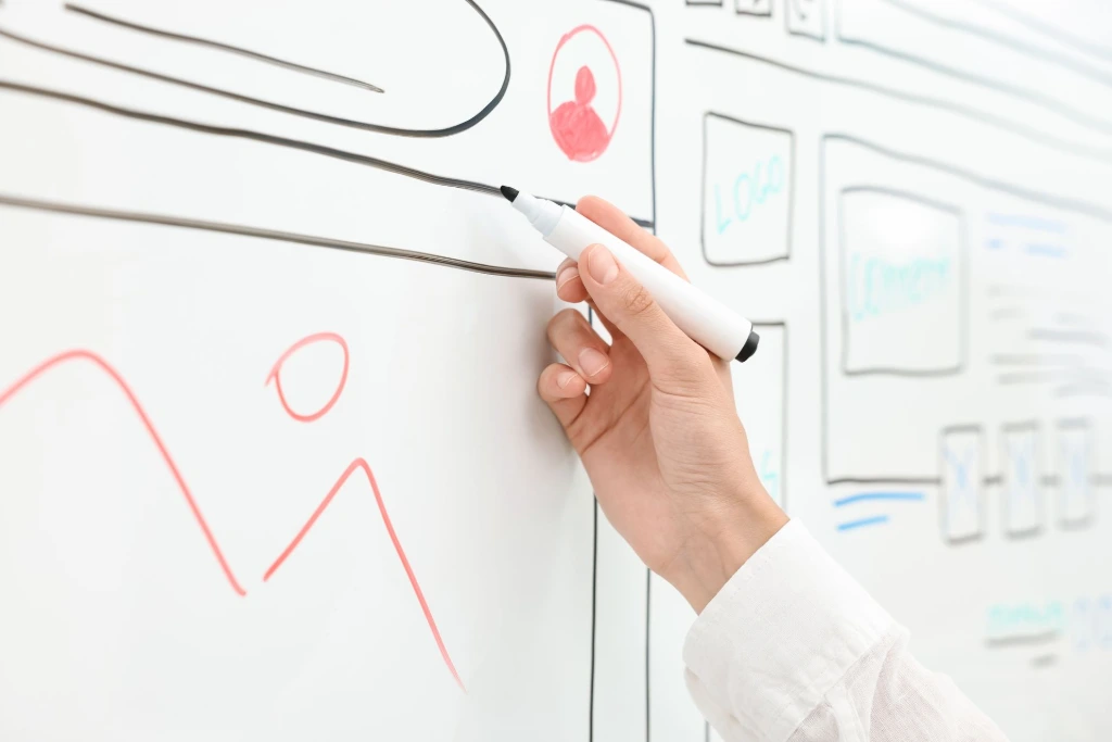 Person drawing on whiteboard
