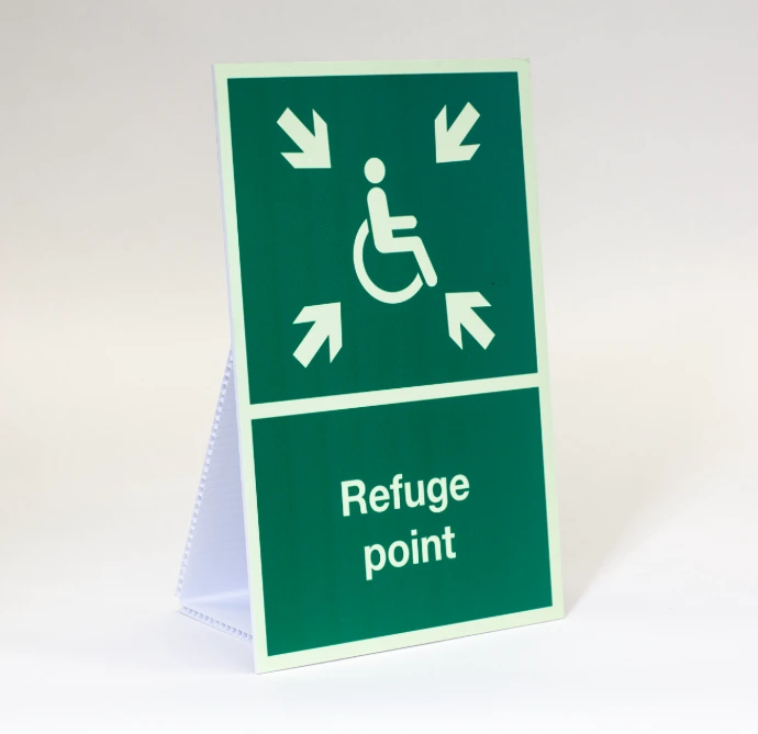 Photoluminescent refuge point sign