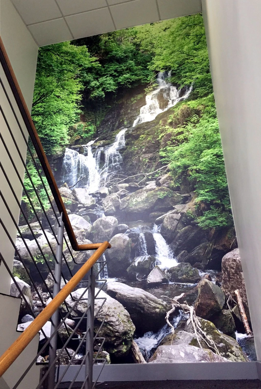 Vinyl wall graphics in office stairwell