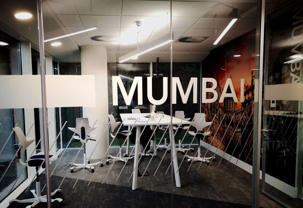 Decorative frosted window film in office