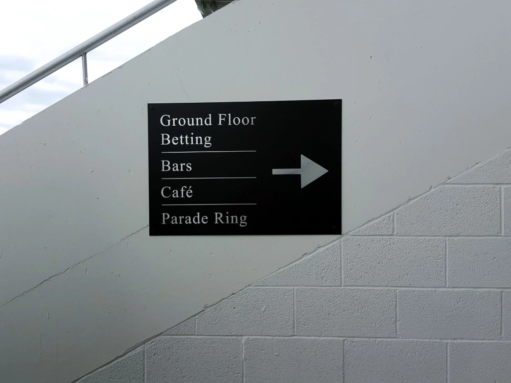 External wall-mounted directional sign