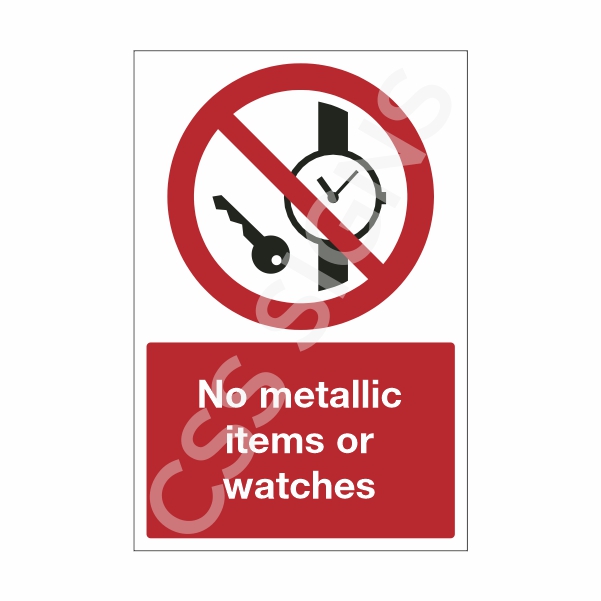 [20901-1] No Metallic Items or Watches Sign (Corriboard, 100x150)