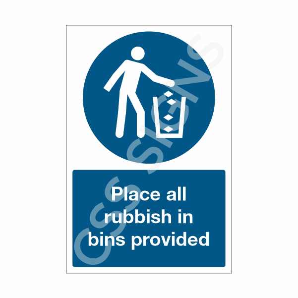 [32302-1] Place All Rubbish in Bins Provided Sign (Corriboard, 100x150)