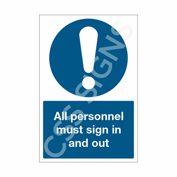 [37612-1] All Personnel Must Sign In and Out Sign (Corriboard, 100x150)