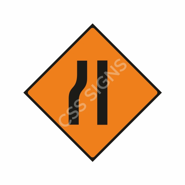 [600032-2] WK032 Road Narrows Left Sign (Reflective Aluminium Composite)