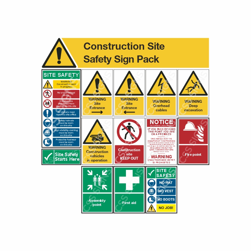 Construction Site Safety Sign Pack (13 Signs)