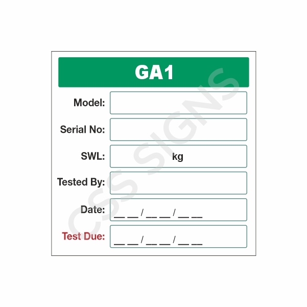[530001-1] GA1 Label (20, No)