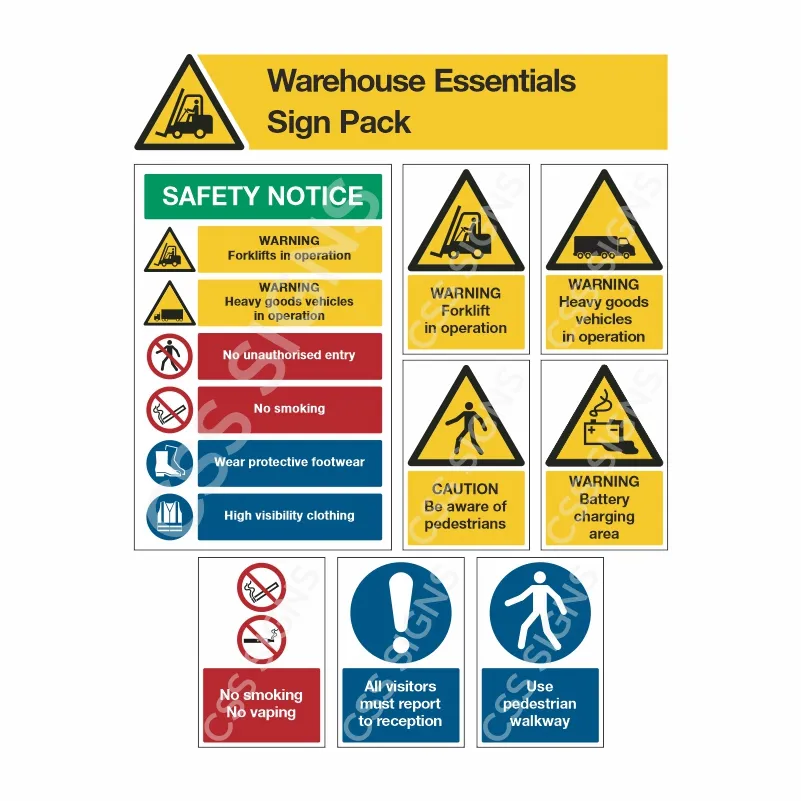 [PCK_006-1] Warehouse Essentials Sign Pack (8 Signs) (Corriboard)